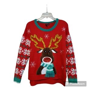 ND Sweater SmP red nose reindeer crewneck Christmas ugly sweater party